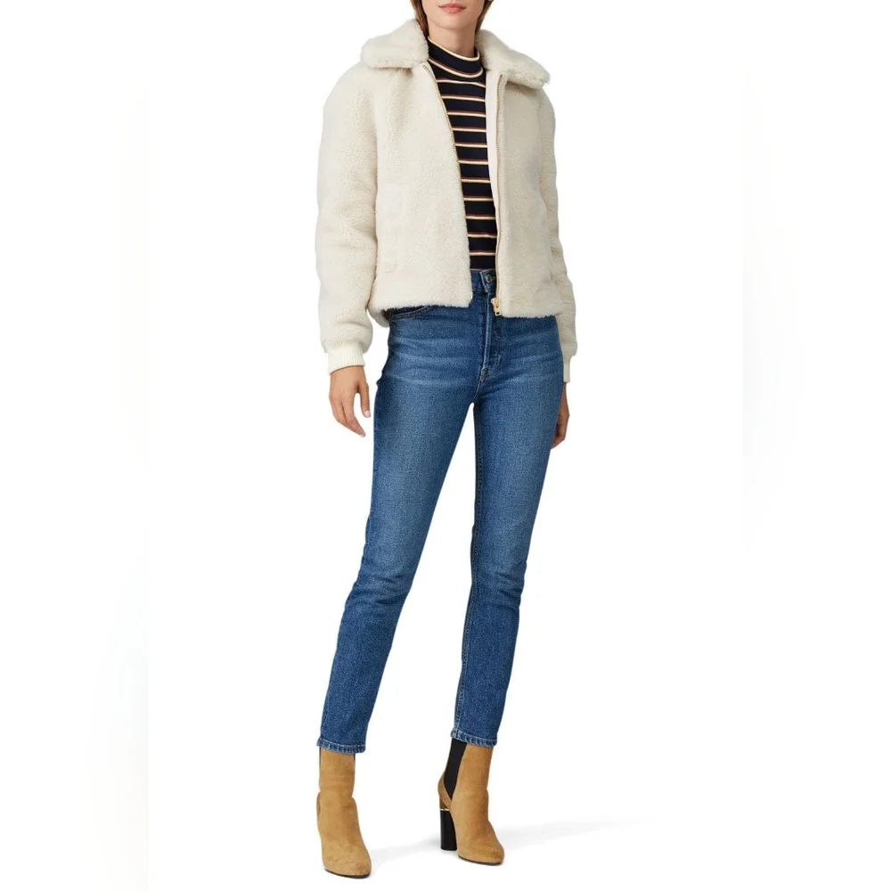 J. CREW Sherpa Bomber Jacket Teddy Plush Fleece Faux Fur Cream Small